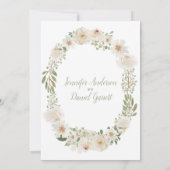 ホワイト ウェディング フローラル 婚約 パーティー 招待状 (裏面)