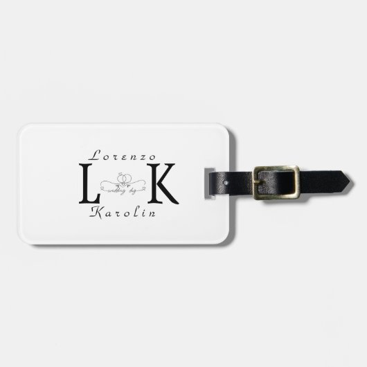 ホワイト ウェディング モノグラム シンプル エレガント ミニマリスト ラゲッジタグ (正面横)