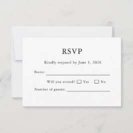 ホワイト ウェディング RSVP カード ミニマル 編集可能 エレガント