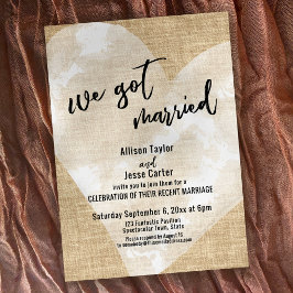 ホワイト ウォーターカラー ハート 私たち結婚しました リネン パーティー 招待状