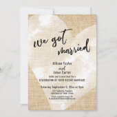 ホワイト ウォーターカラー ハート 私たち結婚しました 麻の結婚式 招待状 (正面)