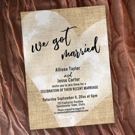 ホワイト ウォーターカラー ハート 私たち結婚しました 麻の結婚式 招待状