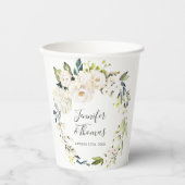 ホワイト ウォーターカラー フラワーリース ウェディング 紙コップ (正面)