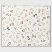 ホワイト ウォーターカラー 森の動物 ラッピングペーパー (フラット)