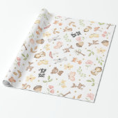 ホワイト ウォーターカラー 森の動物 ラッピングペーパー (アンロールド)
