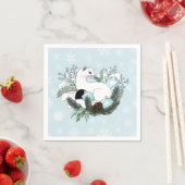 ホワイト エルミン ブルー クリスマス スノーフレーク スタンダードカクテルナプキン (インサイチュ)