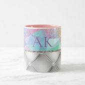 ホワイト&エレガントダイアモンズレインボーオパールジェムストーン ツートーンマグカップ (中央)