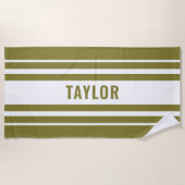 ホワイト&オリーブストライプのヴィンテージレイクハウス ビーチタオル (正面)