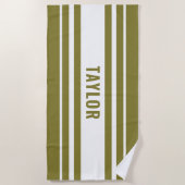 ホワイト&オリーブストライプのヴィンテージレイクハウス ビーチタオル (正面)