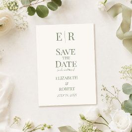 ホワイト＆オリーブ モノグラム Save the Date カード