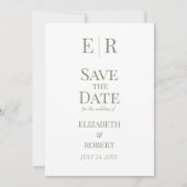 ホワイト&オリーブ モノグラム Save the Date カード (正面)