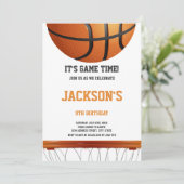 ホワイト&オレンジバスケットボール誕生日招待状 招待状 (スタンド正面)