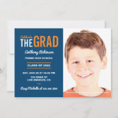 ホワイト・オレンジ・ネイビー卒業式パーティー 招待状 (正面)