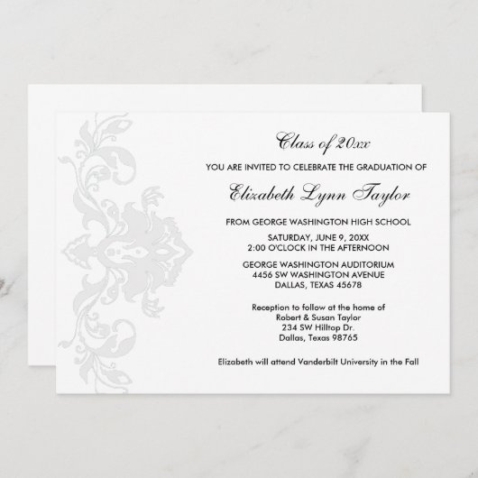 ホワイト・オン・ホワイト卒業発表 招待状 (正面/裏面)