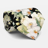 ホワイト オーキッド フラワーズ ネック タイ (ロール)