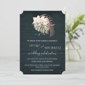 ホワイト オーキッド フローラル BOHO ムーディー ネイビー ブルー トロピカル 招待状 (スタンド正面)