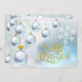 ホワイト オーナメント メリークリスマス - 名前を入れて シーズンカード (正面/裏面)