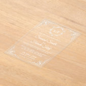 ホワイト オーナメント モノグラム ウェディング アクリル招待状 (レイダウン)