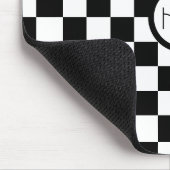 ホワイト&カスタム市松模様に色パターン(イニシャル) マウスパッド (コーナー)