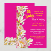 ホワイト カラーリリー & 牡丹 Oh Baby Girl ベビーシャワー 招待状 (正面/裏面)