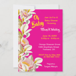 ホワイト カラーリリー & 牡丹 Oh Baby Girl ベビーシャワー 招待状