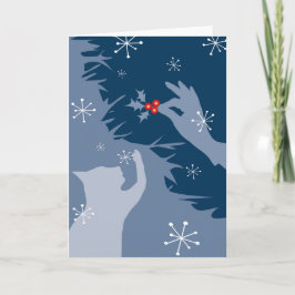 ホワイト・キャット&ホリー、真夜中、ホリデー/クリスマスカード カード