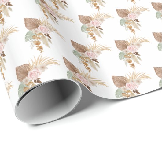 ホワイト キュート 水彩 花 ベビーシャワー ラッピングペーパー (ロールコーナー)