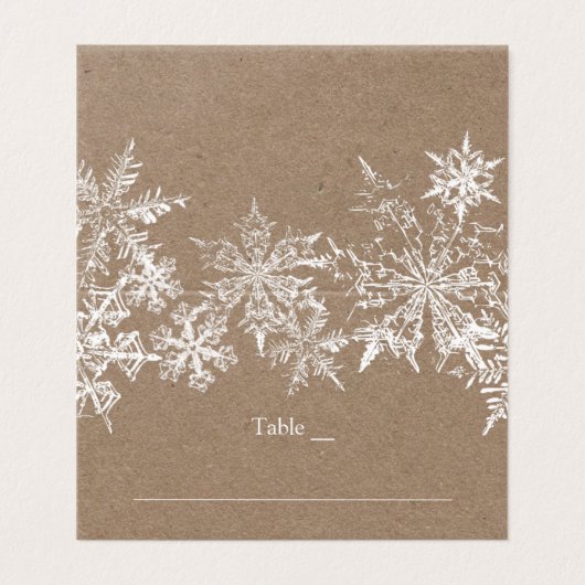 ホワイト&クラフトスノーフレークスウィンターウェディング座席表 名刺 (外部フラット)