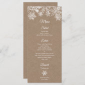 ホワイト&クラフトスノーフレーク冬のウェディングラックカード メニュー (正面/裏面)