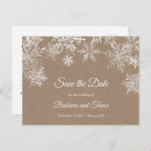 ホワイト&クラフトスノーフレーク冬の日付を保存 案内ポストカード (正面/裏面)