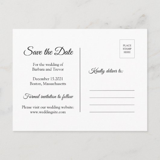 ホワイト&クラフトスノーフレーク冬の日付を保存 案内ポストカード (裏面)