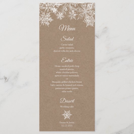 ホワイト&クラフトスノーフレーク冬エレガントのクリスマス メニュー (正面)