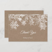 ホワイト&クラフト雪の結晶クリスマスウィンターウェディング サンキューカード (正面/裏面)