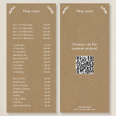 ホワイト、クラフト＆ラスティック メニュー＆価格表 ラックカード