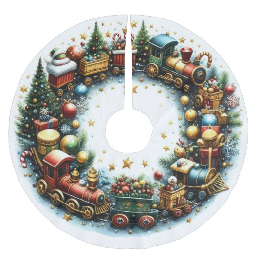 ホワイト・クリスマスに水彩列車 ブラッシュドポリエステルツリースカート (正面)