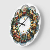 ホワイト・クリスマスに水彩列車 ラージ壁時計 (傾斜)