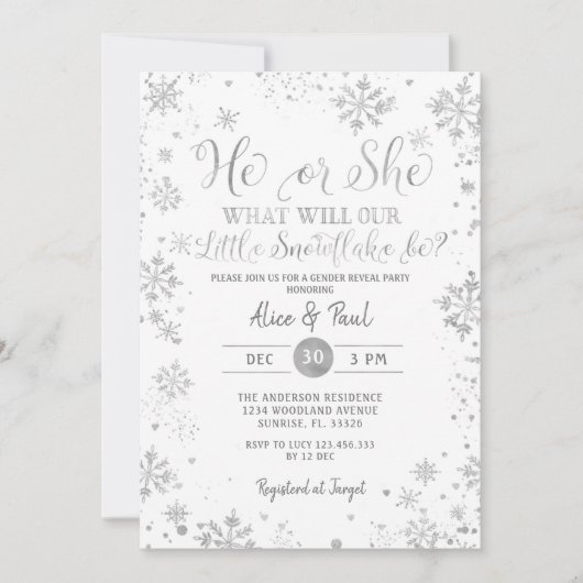 ホワイト・クリスマス彼または彼女のジェンダーがパーティーを明かす 招待状 (正面)