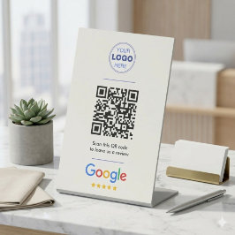 ホワイト クリーン Google レビュー QR コード ロゴ 台座サイン