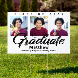 ホワイト・グラデュエーション３ フォト ボールド ブラック スクリプト ヤード アウトドアサイン