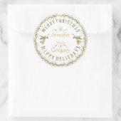 ホワイト&グリッタータイポグラフィのクリスマス&天使 ラウンドシール (バッグ)