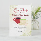 ホワイト&グリーンオリビア茶パーティの招待状 招待状 (スタンド正面)