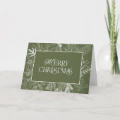 ホワイト&グリーンクリスマスボタニカルラインアートフォトH シーズンカード (正面)