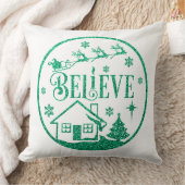 ホワイト&グリーングリッター信じクリスマス装飾 クッション (ブランケット)