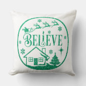 ホワイト&グリーングリッター信じクリスマス装飾 クッション (正面)