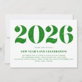 ホワイト&グリーングリッター2024年大晦日パーティー 招待状 (正面)