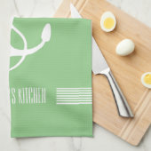 ホワイト&グリーンストライプズ航海のボートいかり キッチンタオル (四つ折り)