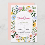 ホワイト&グリーンフローラベビーシャワー招待状ガール 招待状 (正面/裏面)