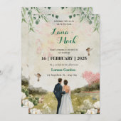 ホワイト&グリーンフローラ結婚式招待状 招待状 (正面/裏面)