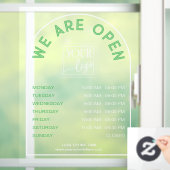 ホワイト グリーン アーチ型フレーム 営業時間 ロゴ ウィンドウサイン (ホーム)