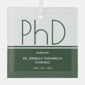 ホワイト・グリーン・キープサケPhD卒業 ガラスオーナメント (正面)